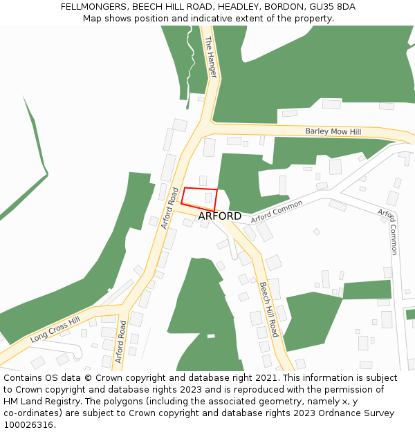 FELLMONGERS, BEECH HILL ROAD, HEADLEY, BORDON, GU35 8DA: Location map and indicative extent of plot