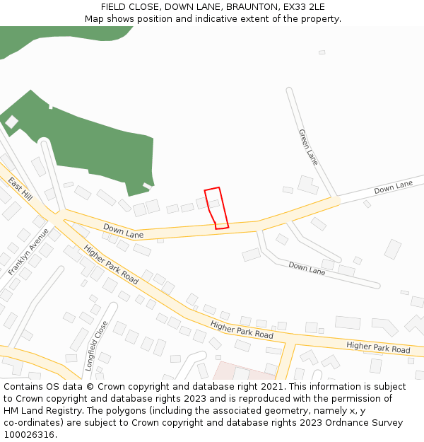 FIELD CLOSE, DOWN LANE, BRAUNTON, EX33 2LE: Location map and indicative extent of plot