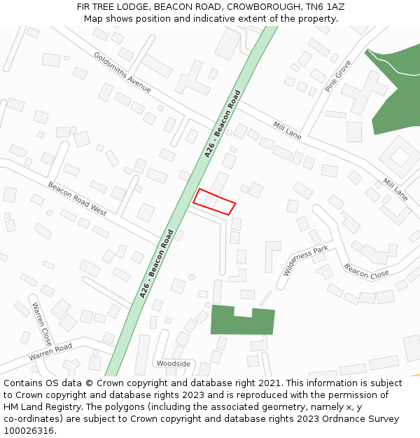 FIR TREE LODGE, BEACON ROAD, CROWBOROUGH, TN6 1AZ: Location map and indicative extent of plot