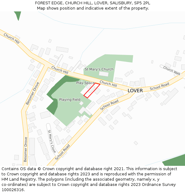 FOREST EDGE, CHURCH HILL, LOVER, SALISBURY, SP5 2PL: Location map and indicative extent of plot