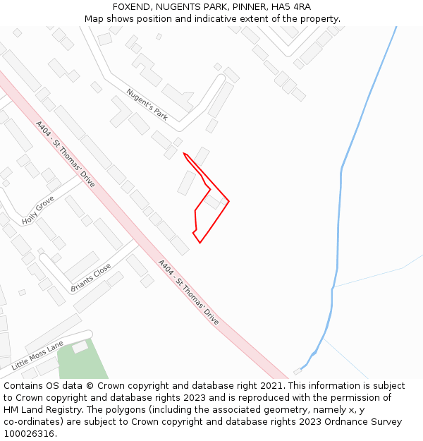 FOXEND, NUGENTS PARK, PINNER, HA5 4RA: Location map and indicative extent of plot