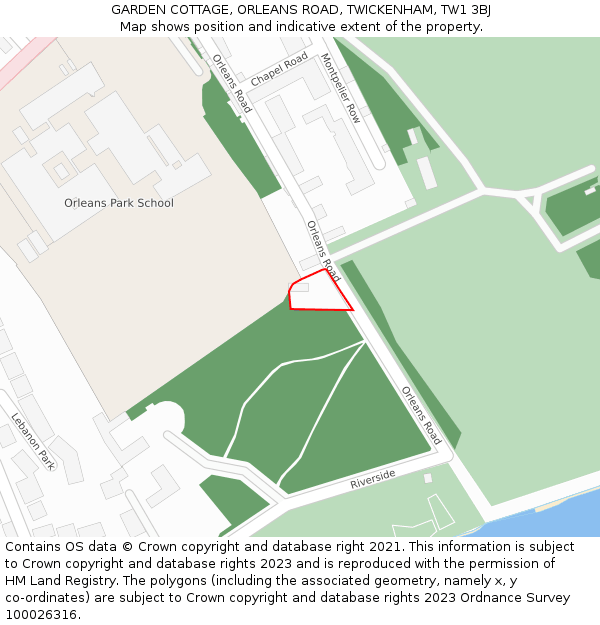 GARDEN COTTAGE, ORLEANS ROAD, TWICKENHAM, TW1 3BJ: Location map and indicative extent of plot