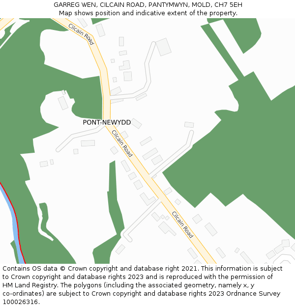 GARREG WEN, CILCAIN ROAD, PANTYMWYN, MOLD, CH7 5EH: Location map and indicative extent of plot