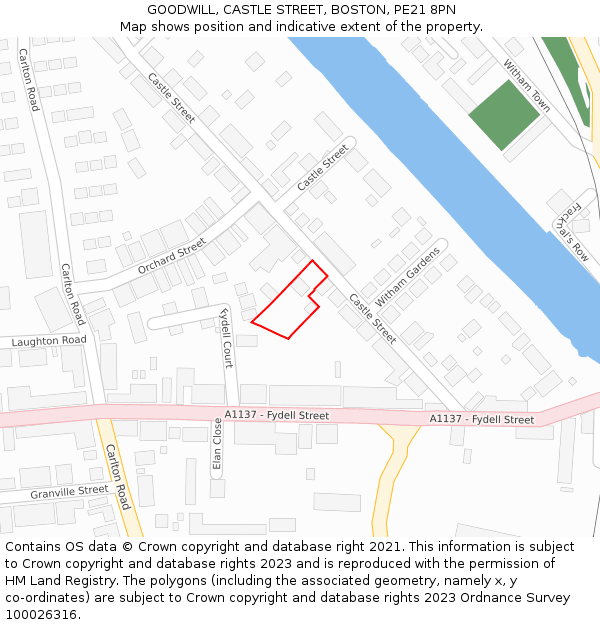 GOODWILL, CASTLE STREET, BOSTON, PE21 8PN: Location map and indicative extent of plot