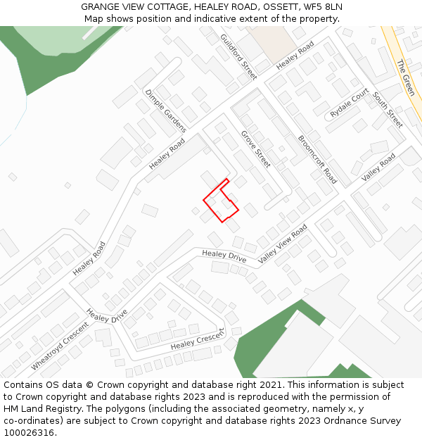 GRANGE VIEW COTTAGE, HEALEY ROAD, OSSETT, WF5 8LN: Location map and indicative extent of plot