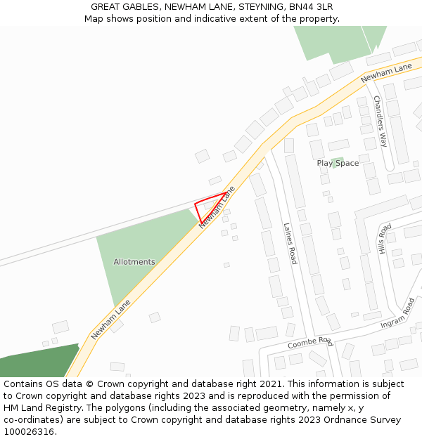 GREAT GABLES, NEWHAM LANE, STEYNING, BN44 3LR: Location map and indicative extent of plot