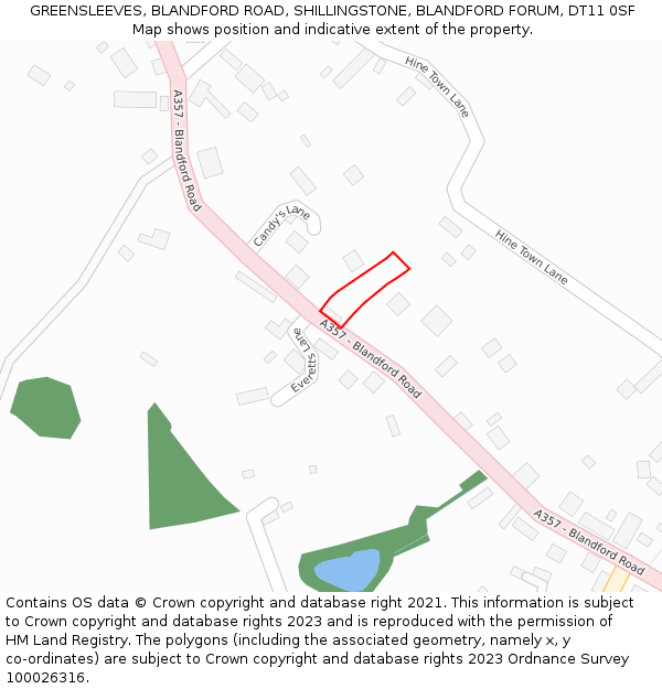 GREENSLEEVES, BLANDFORD ROAD, SHILLINGSTONE, BLANDFORD FORUM, DT11 0SF: Location map and indicative extent of plot