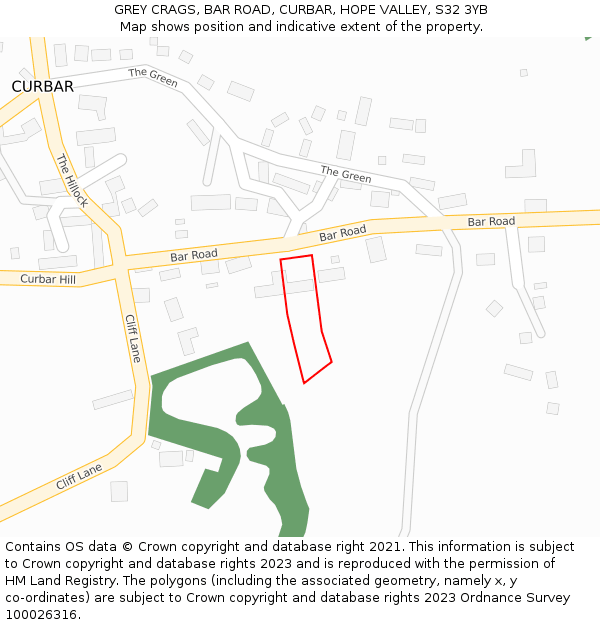 GREY CRAGS, BAR ROAD, CURBAR, HOPE VALLEY, S32 3YB: Location map and indicative extent of plot