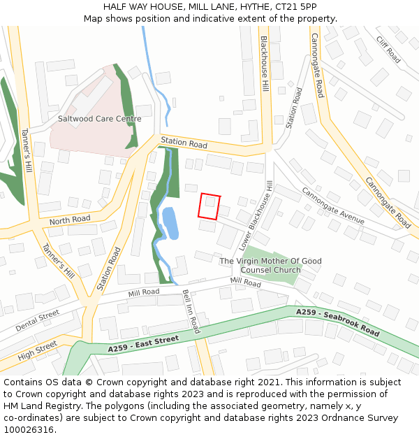 HALF WAY HOUSE, MILL LANE, HYTHE, CT21 5PP: Location map and indicative extent of plot