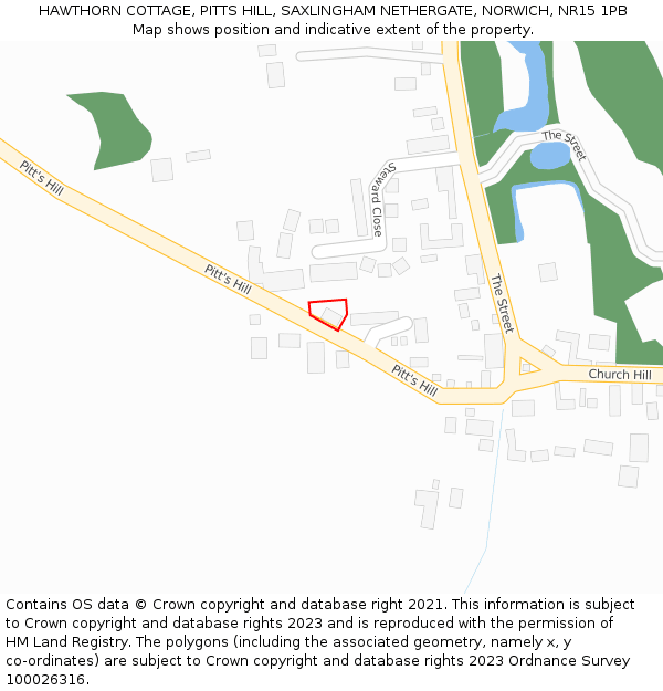 HAWTHORN COTTAGE, PITTS HILL, SAXLINGHAM NETHERGATE, NORWICH, NR15 1PB: Location map and indicative extent of plot