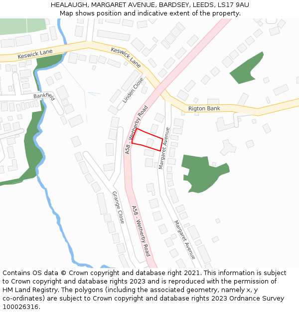 HEALAUGH, MARGARET AVENUE, BARDSEY, LEEDS, LS17 9AU: Location map and indicative extent of plot