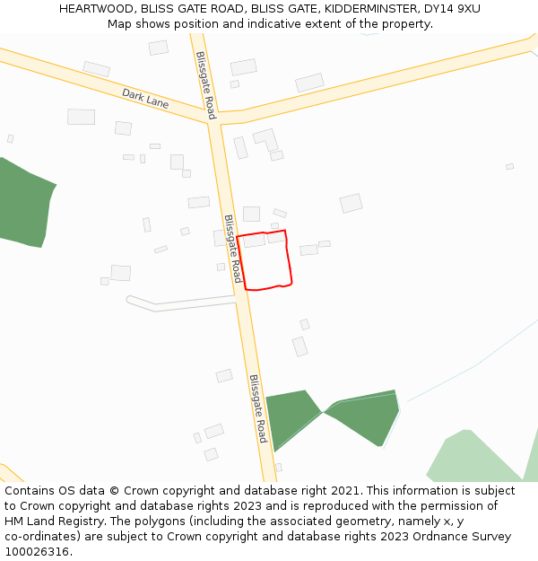 HEARTWOOD, BLISS GATE ROAD, BLISS GATE, KIDDERMINSTER, DY14 9XU: Location map and indicative extent of plot