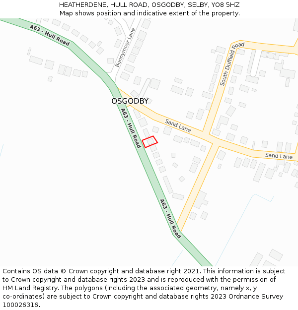 HEATHERDENE, HULL ROAD, OSGODBY, SELBY, YO8 5HZ: Location map and indicative extent of plot