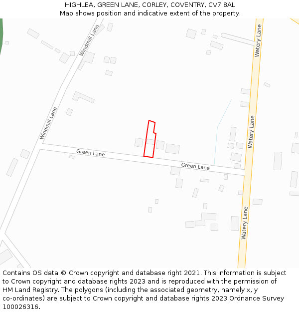 HIGHLEA, GREEN LANE, CORLEY, COVENTRY, CV7 8AL: Location map and indicative extent of plot