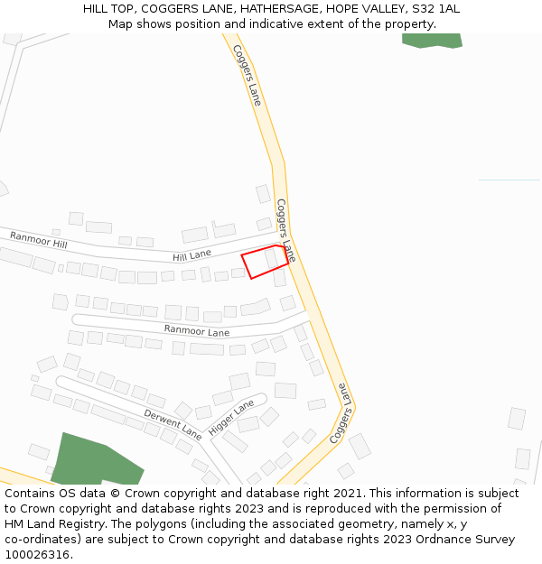 HILL TOP, COGGERS LANE, HATHERSAGE, HOPE VALLEY, S32 1AL: Location map and indicative extent of plot