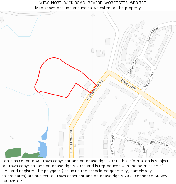 HILL VIEW, NORTHWICK ROAD, BEVERE, WORCESTER, WR3 7RE: Location map and indicative extent of plot