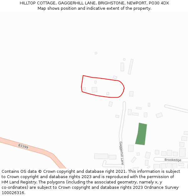 HILLTOP COTTAGE, GAGGERHILL LANE, BRIGHSTONE, NEWPORT, PO30 4DX: Location map and indicative extent of plot