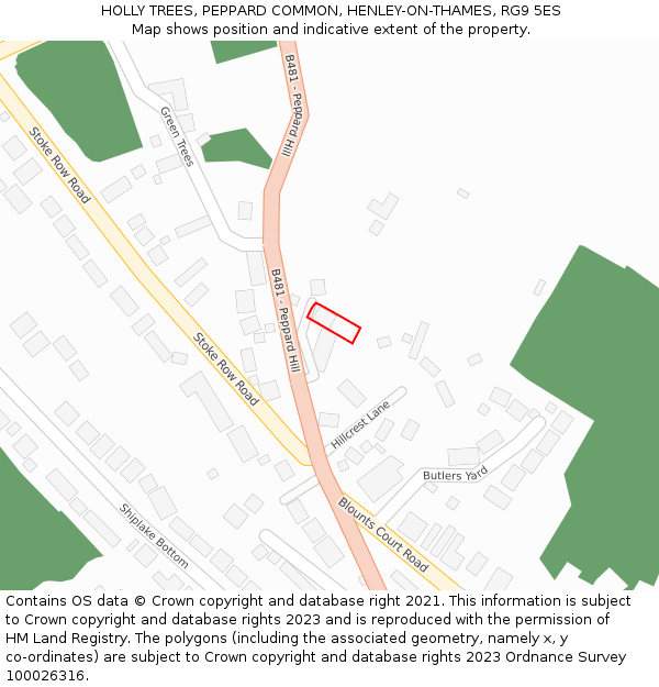 HOLLY TREES, PEPPARD COMMON, HENLEY-ON-THAMES, RG9 5ES: Location map and indicative extent of plot