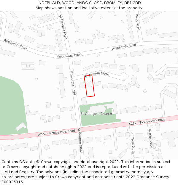 INDERHALD, WOODLANDS CLOSE, BROMLEY, BR1 2BD: Location map and indicative extent of plot