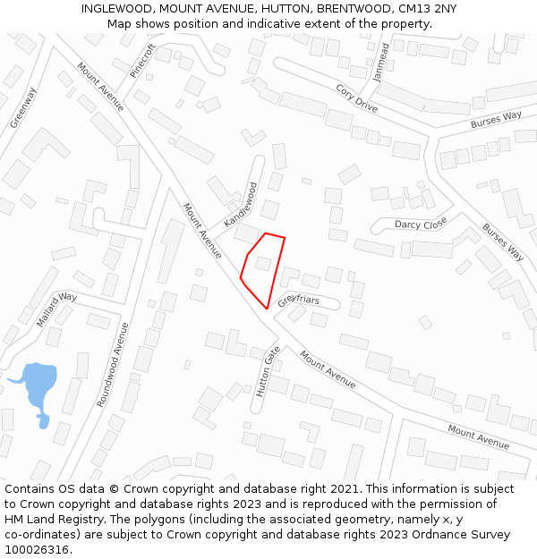 INGLEWOOD, MOUNT AVENUE, HUTTON, BRENTWOOD, CM13 2NY: Location map and indicative extent of plot