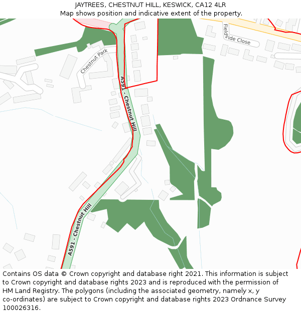 JAYTREES, CHESTNUT HILL, KESWICK, CA12 4LR: Location map and indicative extent of plot