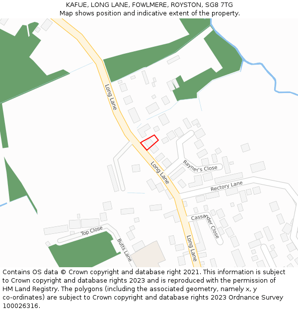 KAFUE, LONG LANE, FOWLMERE, ROYSTON, SG8 7TG: Location map and indicative extent of plot