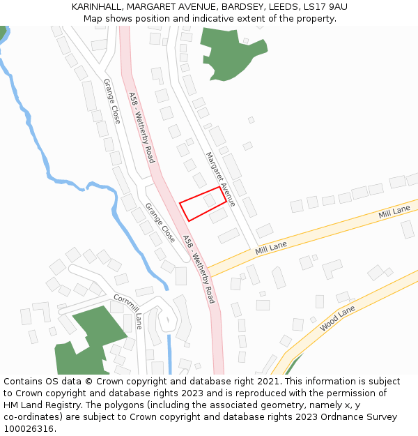 KARINHALL, MARGARET AVENUE, BARDSEY, LEEDS, LS17 9AU: Location map and indicative extent of plot