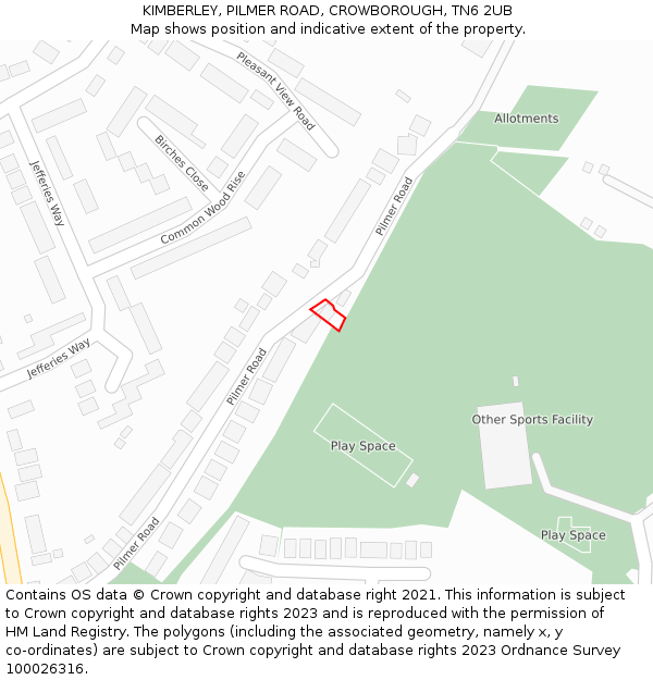 KIMBERLEY, PILMER ROAD, CROWBOROUGH, TN6 2UB: Location map and indicative extent of plot