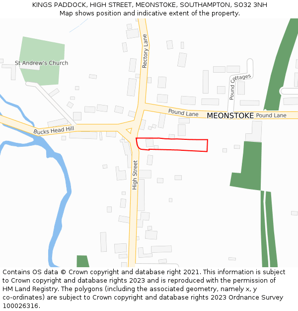 KINGS PADDOCK, HIGH STREET, MEONSTOKE, SOUTHAMPTON, SO32 3NH: Location map and indicative extent of plot