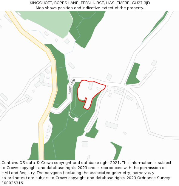 KINGSHOTT, ROPES LANE, FERNHURST, HASLEMERE, GU27 3JD: Location map and indicative extent of plot