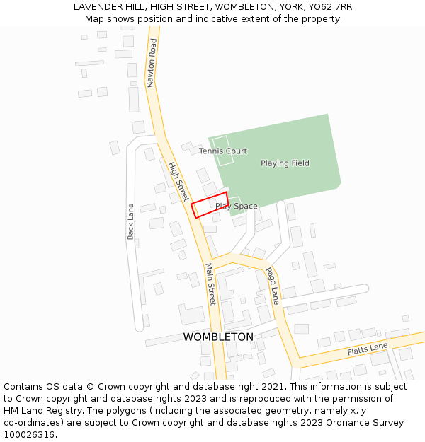 LAVENDER HILL, HIGH STREET, WOMBLETON, YORK, YO62 7RR: Location map and indicative extent of plot