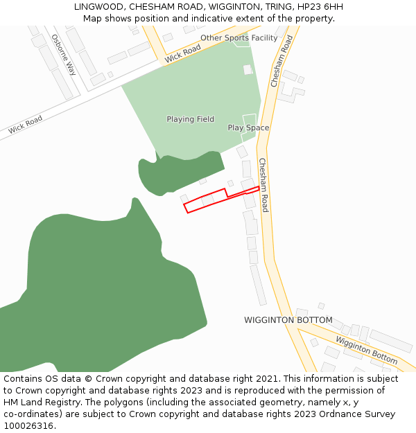 LINGWOOD, CHESHAM ROAD, WIGGINTON, TRING, HP23 6HH: Location map and indicative extent of plot