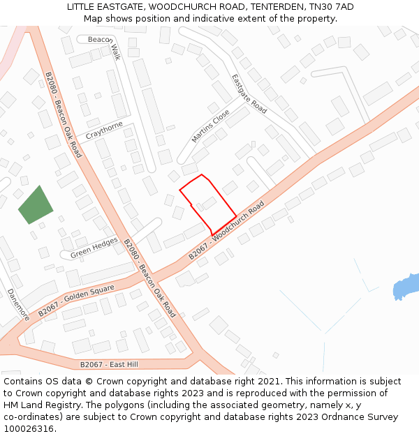 LITTLE EASTGATE, WOODCHURCH ROAD, TENTERDEN, TN30 7AD: Location map and indicative extent of plot