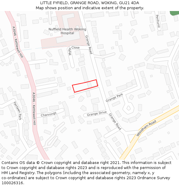 LITTLE FYFIELD, GRANGE ROAD, WOKING, GU21 4DA: Location map and indicative extent of plot