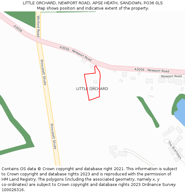 LITTLE ORCHARD, NEWPORT ROAD, APSE HEATH, SANDOWN, PO36 0LS: Location map and indicative extent of plot