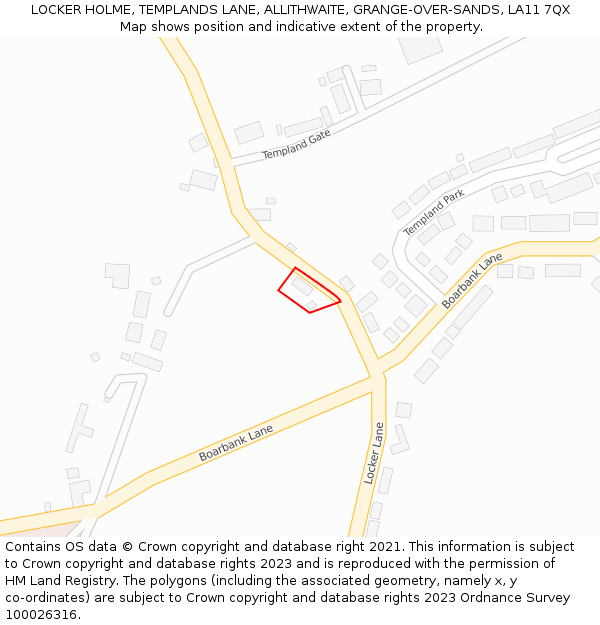 LOCKER HOLME, TEMPLANDS LANE, ALLITHWAITE, GRANGE-OVER-SANDS, LA11 7QX: Location map and indicative extent of plot