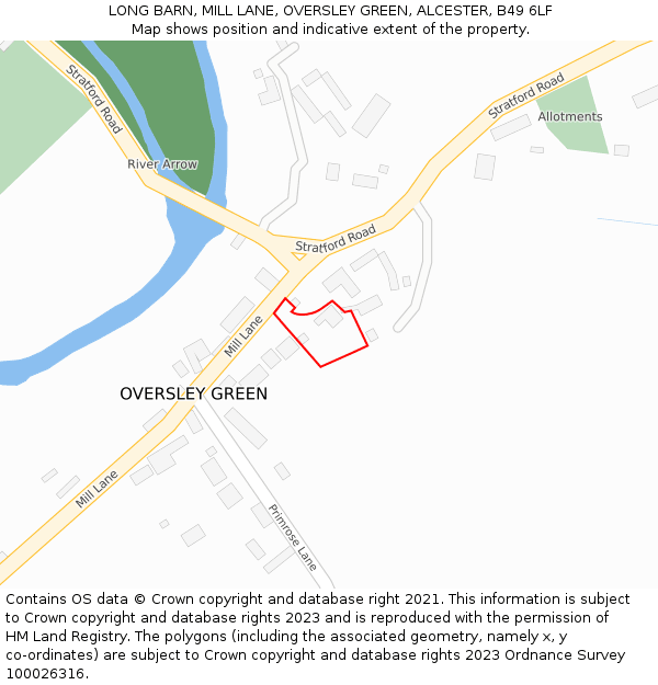 LONG BARN, MILL LANE, OVERSLEY GREEN, ALCESTER, B49 6LF: Location map and indicative extent of plot