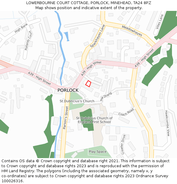 LOWERBOURNE COURT COTTAGE, PORLOCK, MINEHEAD, TA24 8PZ: Location map and indicative extent of plot