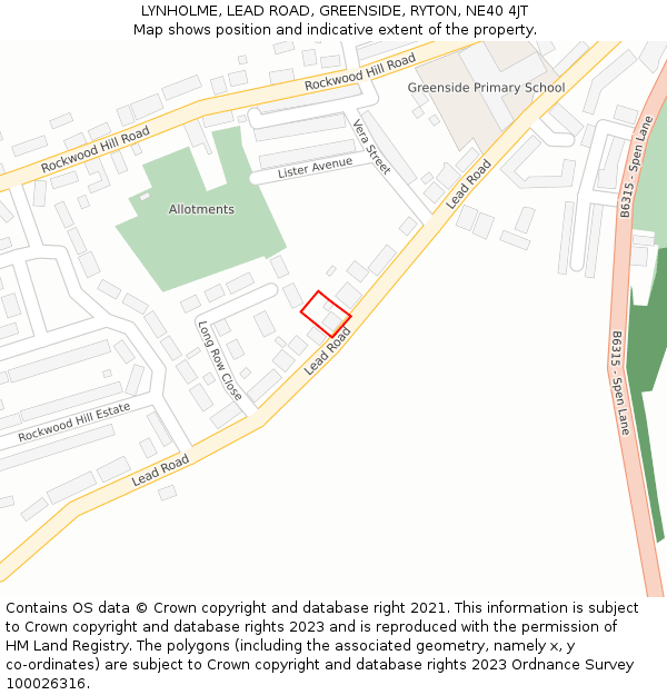 LYNHOLME, LEAD ROAD, GREENSIDE, RYTON, NE40 4JT: Location map and indicative extent of plot