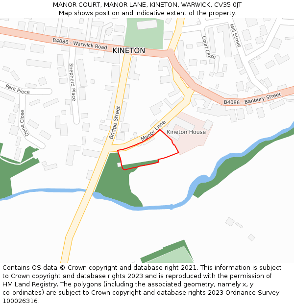 MANOR COURT, MANOR LANE, KINETON, WARWICK, CV35 0JT: Location map and indicative extent of plot