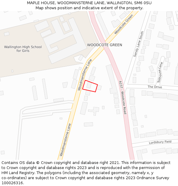 MAPLE HOUSE, WOODMANSTERNE LANE, WALLINGTON, SM6 0SU: Location map and indicative extent of plot