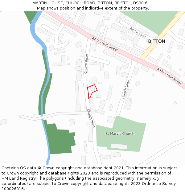 MARTIN HOUSE, CHURCH ROAD, BITTON, BRISTOL, BS30 6HH: Location map and indicative extent of plot