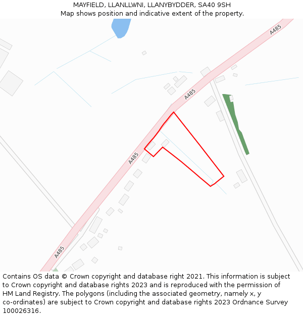 MAYFIELD, LLANLLWNI, LLANYBYDDER, SA40 9SH: Location map and indicative extent of plot