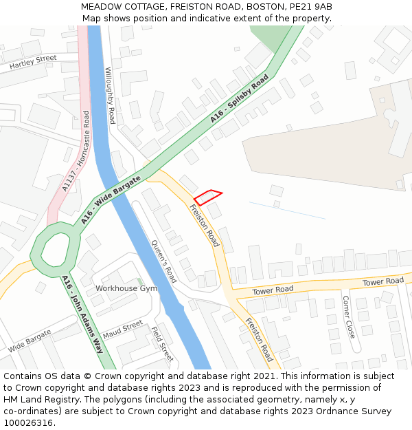 MEADOW COTTAGE, FREISTON ROAD, BOSTON, PE21 9AB: Location map and indicative extent of plot