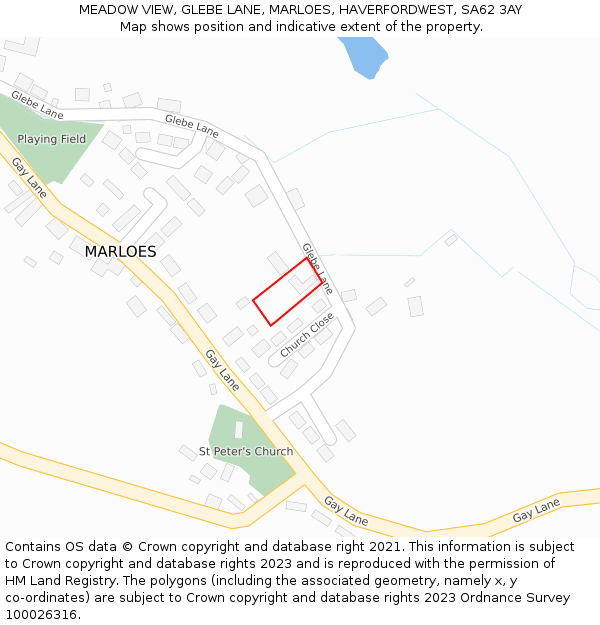 MEADOW VIEW, GLEBE LANE, MARLOES, HAVERFORDWEST, SA62 3AY: Location map and indicative extent of plot