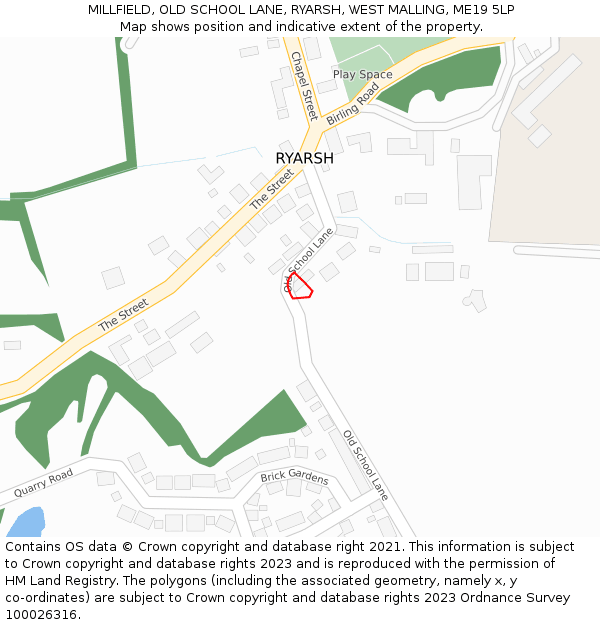 MILLFIELD, OLD SCHOOL LANE, RYARSH, WEST MALLING, ME19 5LP: Location map and indicative extent of plot