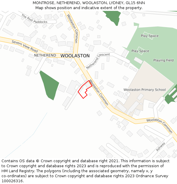 MONTROSE, NETHEREND, WOOLASTON, LYDNEY, GL15 6NN: Location map and indicative extent of plot