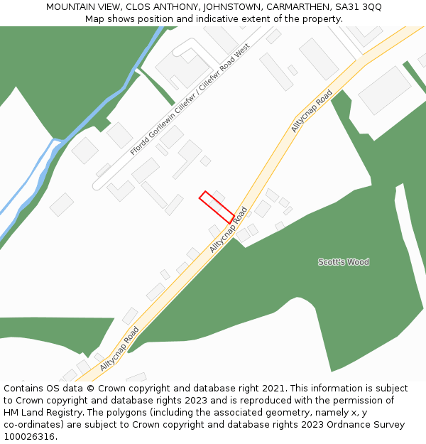 MOUNTAIN VIEW, CLOS ANTHONY, JOHNSTOWN, CARMARTHEN, SA31 3QQ: Location map and indicative extent of plot