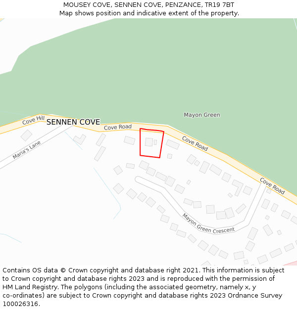 MOUSEY COVE, SENNEN COVE, PENZANCE, TR19 7BT: Location map and indicative extent of plot