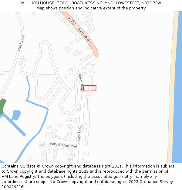 MULLION HOUSE, BEACH ROAD, KESSINGLAND, LOWESTOFT, NR33 7RW: Location map and indicative extent of plot